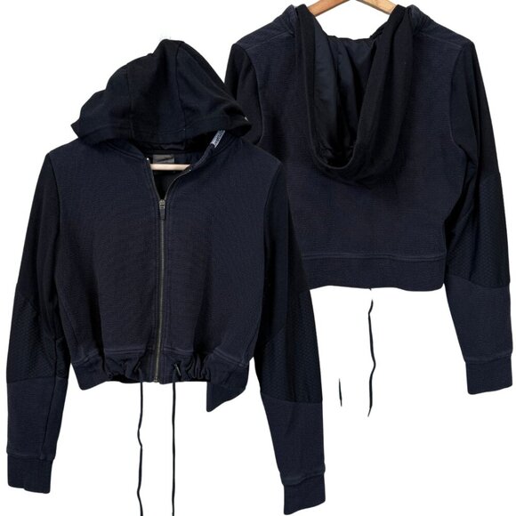 Gymshark Cropped Full Zip Hooded Sweatshirt Women's Small Black Workout Active - Picture 1 of 13